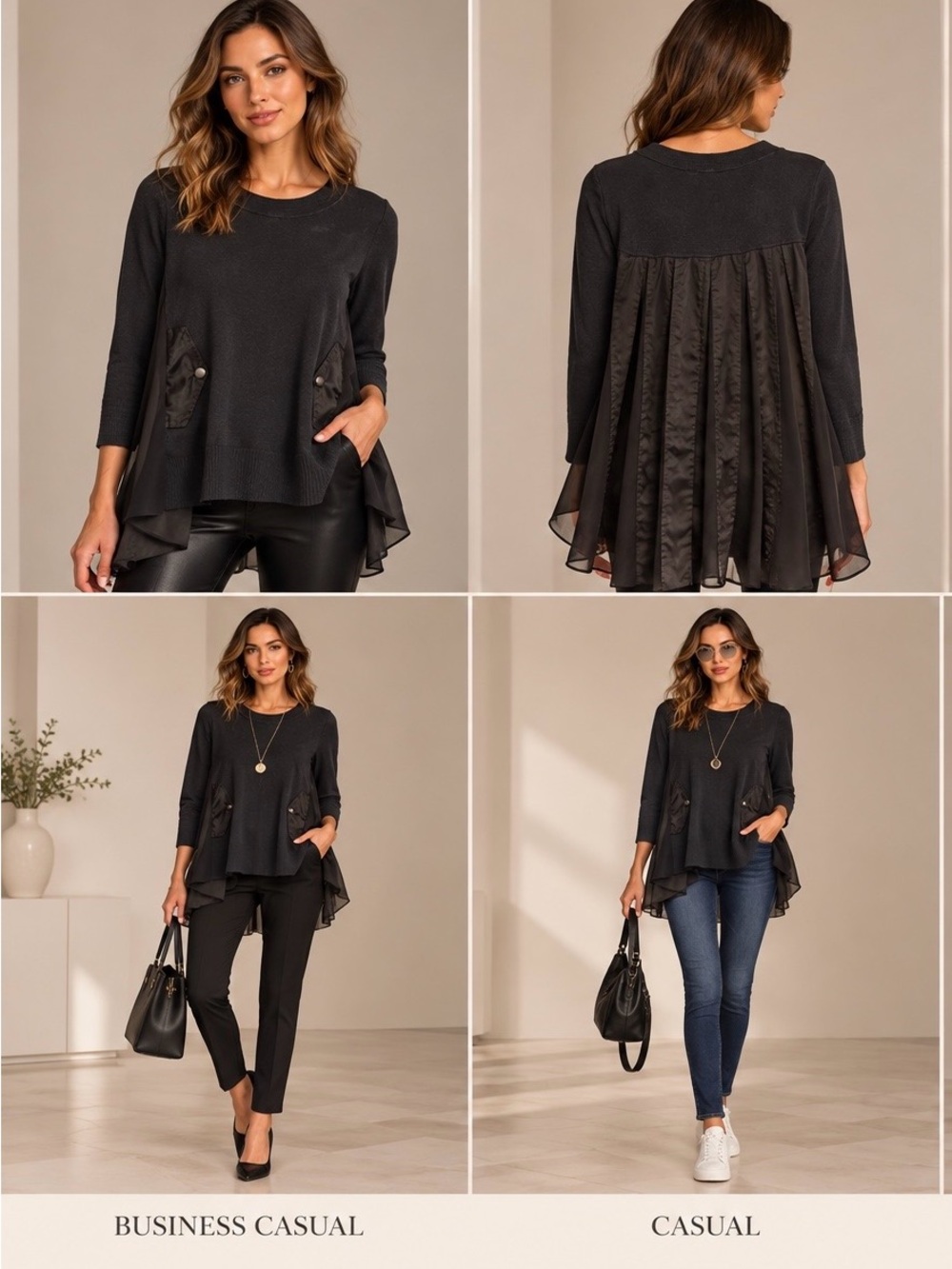 Anthropologie | Moth Black Pleated-Back Top, XS